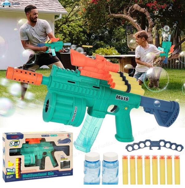3 in 1  M-416 Bubble Gun Machine Toy With Soft Bullet and 2 Bottle Solutions