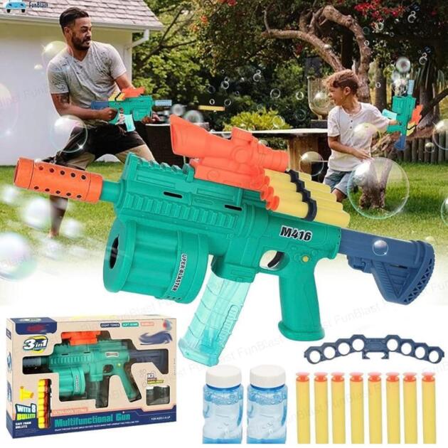 3 in 1  M-416 Bubble Gun Machine Toy With Soft Bullet and 2 Bottle Solutions